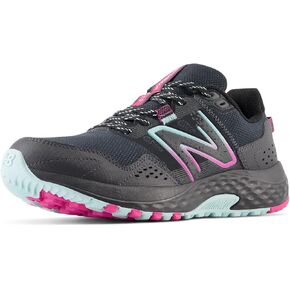 New Balance Women's 410v8 Trail Running Shoe, Black/Bright Cyan/Hi-Pink, 7.5 M