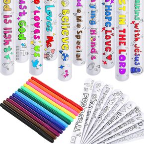 Syhood Color Your Own Faith Slap Bracelets with 12 Color Marker DIY Jesus Bracelets for Kids Christian Crafts for Kids Blank Slap Bands with Religious Saying for School Coloring Gift