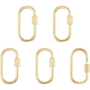 Pandahall 5 pcs Brass Oval Screw Locking Carabiner Mini Metal Golden Carabiner Lock Clasps Connector Fastener for Necklaces Jewelry Making Handbag Decor Supplies