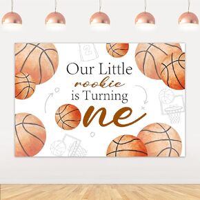 Basketball 1st First Birthday Decorations, Our Little Rookie is Turning One Backdrop Banner for My Rookie Year 1st Birthday Decorations Sports Theme Photography Background