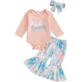 Newborn Baby Girls Easter Outfits Cute Carrot Embroidery Romper and Pants Sets My First Easter Baby Girl Outfits