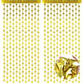 2PCS Gold Glitter Paper Star Garland, 78 Inches Long Sparkling Golden Stars Banners, Hanging Decorations for 2024 New Year Graduation Wedding Baby Shower Birthday Christmas Party Decor