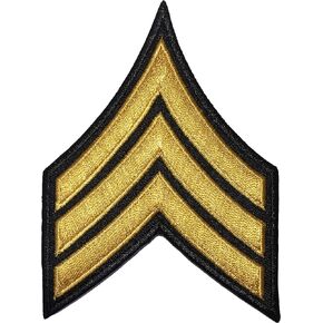 Chevrons Sergeant E-5 Stripes US Army Rank Sew on Iron on Arms Shoulder Embroidered Applique Patch - Black and Gold (1 Piece) (IRON-E5-BK-GOLD-02)