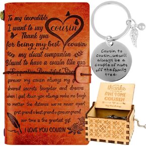 Cousin Gifts,Cousin Gifts for Women,Birthday Gifts for Cousin,To My Cousin Leather Journal,Cousin Leather Journal,Cousin Keychain,Cousin Music Box