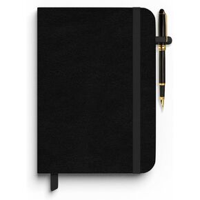 Lined Hardcover Journal Notebooks with Pen Loop - for Women Men 192 Pages 80 Gsm Premium Thick Paper A5 Leather Journals for Writing Hardcover Journal Supplies Diary, Medium 5.8"x 8.2" A5 Size (Black)