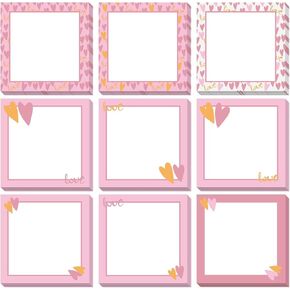 9 Pieces Valentine's Day Sticky Notes Valentine Heart Sticky Notes Self-Adhesive Note Pads Sticky Memo Notes for School Office Home Supplies Students Teachers Present Valentine's Day