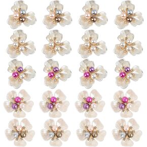 Framendino, 20 Pack Faux Pearl Buttons Flower Rhinestone Button Embellishments Flat Back for Jewelry Making Scrapbooking DIY Crafts
