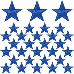 ANCIRS 30 Pcs Star Iron on Patches, 1 Inch Embroidered Hat Patches Iron on, Applique Embellishments Sew on Star Patches for Clothes, Jackets, Crafts, Decoration (Red, White, Blue)