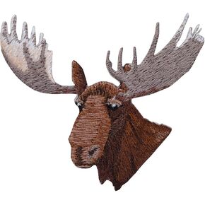 Moose Head - Natural Animal - Facing Left - Iron on Applique Embroidered Patch