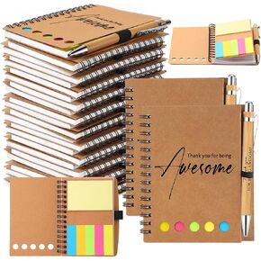 Chuangdi 20 Sets Employee Appreciation Gift Bulk Team College Graduate Thank You Gift Inspirational Notebook with Sticky Note Motivational Ballpoint Pen for Volunteer Teacher Nurse Coworker(Kraft)