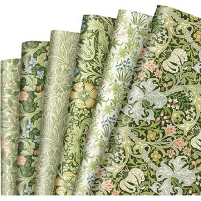 JarThenaAMCS 12 Sheets William Morris Floral Wrapping Paper -Not Roll- Greenery Gift Wrap Paper Decorative Art Paper Folded Flat for DIY Crafts Birthday Party Favors Supplies, 19.7 x 27.6 Inch
