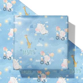 SaringSwoon Baby Shower Wrapping Paper for Kids Girls Boys - White Gift Wrap With Bunny, Moon and Hello Little One Design for Baby Shower, Birthday, Newborn - 28×40 Inches, 4 Jumbo Folded Sheets