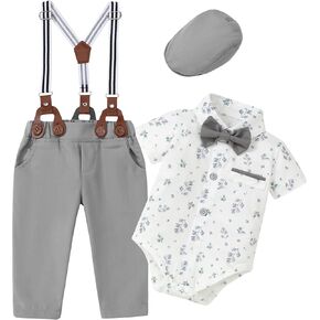 Zoerea Baby Boy Suity Gentleman Outfit Entgant Ituxedo Tuxedo Short Sleeve Dress Shirt+Semarender Pants+Bowtie+Hat 0-18m