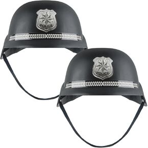 2 Pack Kids Police Helmet Dress Up Police Hats Plastic Police Officer Costume Hat for Kids Halloween Cosplay Party Dress Up Accessories