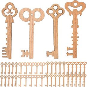 BESTOYARD 50pcs Blank Wooden Vintage Keys Embellishment Keys Cards Bookmark Scrapbooks DIY Christmas Decoration