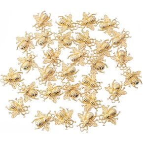 30 Pcs Bee Charms with Hole Metal 20 x 20 MM Small Honeybee Pendants Accessories for DIY Jewelry Making Kit Finding Supplies Necklace Bracelets Key Chain Earring