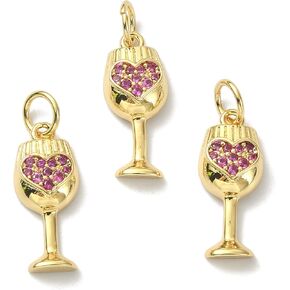 LiQunSweet 10 Pcs Cubic Zirconia Sweet Heart Wineglass Charm Red Wine Glass Goblet Cup Charms for Jewelry Making