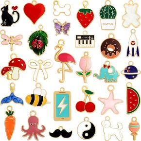 Anjulery 30Pcs Charms for Jewelry Making and Crafting - Assorted Enamel Charms for Bracelets Necklaces Pendants Earrings (Assorted)
