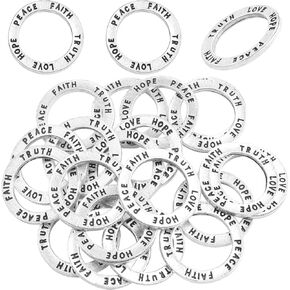 20pcs 22 mm Antique Silver Circle Inspirational Message Charms Alloy Engraved Faith Hope Love Truth Peace Pendant Connectors for DIY Necklace Bracelet Jewelry Making Supplies