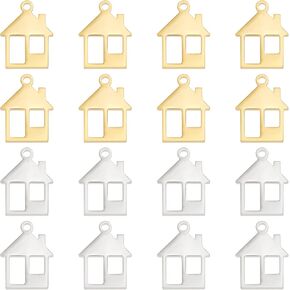 DICOSMETIC 40Pcs 2 Colors House Shape Charms Stainless Steel Sweet Home Pendant Gold Color Building Shape Pendants for DIY Necklace Bracelet Keychain Jewellery Making Accessories, Hole: 1.2mm