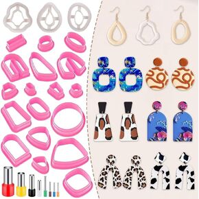 Fchil Floral Polymer Clay Cutters, Flower Leaf Clay Cutters for Earring Making, Boho Geometric Shaped Jewelry Cutters, 29 Pcs