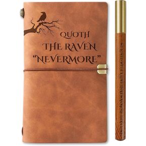 InnoBeta Edgar Allan Poe Gifts for Book Lovers, Journal Pen Set for Edgar Allan Poe Fans, 7.8"x5" Leather Embossed Refillable Notebook for Birthday, Christmas