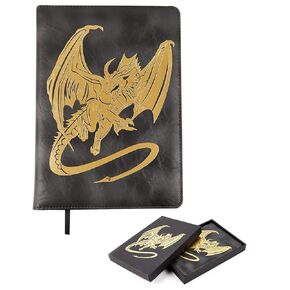 Dragons Journal Writing Notebook, Dragon Printed Leather DND Diary Book for Travel to Write in, Lined, Lined Paper Hardcover Dragon notebook with Gift Box, DND Gifts for Men and Women (1, Gold)
