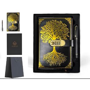 تم تعيين مجلة Hardcover مع صندوق القلم والهدية ، دفتر مذكرات سفر عتيقة مع قفل للأعمال التجارية ، العمل ، الكتابة المنزلية ، ملاحظات يومية ، أحلام أو تخطيط مجلة الكتابة الحصرية ، هدية للنساء والرجال (أسود)