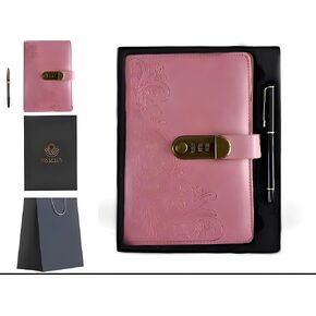 Hardcover Journal Set with Pen & Gift Box, Vintage Travel Diary Notebook with lock for Business,Work,Home Writing,Daily Notes, Dreams or Planning Exclusive Writing Journal,Gift for Women and Men(Black)