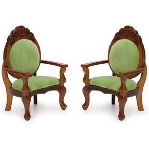 Dollhouse Chair 2PCS Miniature Furniture Retro Vintage Chair Wooden Accessories 1/12 Upholstered Victorian Carved Armchair for Christmas Decoration Ornament (C)