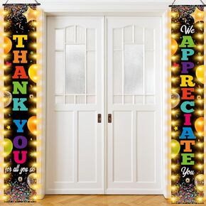 2 Pcs Employee Appreciation LED Door Banner Thank You Wall Decor Lighted We Appreciation You Sign for Social Worker Staff Volunteer Thank You for All You Do Hanging Decor, 12 x 71"(Black)