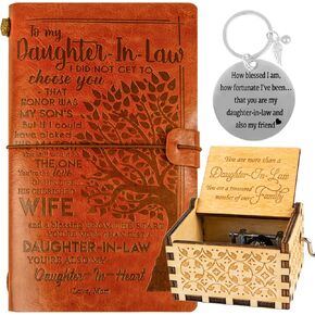 BoomBoomGifts Daughter In Law Gifts,Gifts for Daughter In Law,To My Daughter In Law Leather Journal,Daughter In Law Music Box,Daughter In Law Keychain