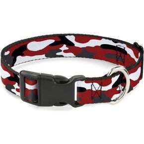 Buckle-Down Dog Collar Plastic Clip Camo Red Black Gray White 15 to 26 Inches 1.0 Inch Wide