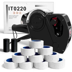 2 Pack 1 Line Price Gun, 0-9 Numbers Pricing Gun Handheld Price Tag Gun with 10,000 Blank White Price Labels Set,2 Ink Rollers, 1 Ink roll pre-Loaded for Grocery Store, Supermarket, Shopping Mall