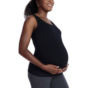 Motherhood Maternity Women's Side Ruched Scoop Neck Pregnancy Tank Top, Beetle, Medium