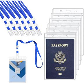 Extra Large Passport Badge Holders with Lanyard, 4x6Inch Heavy Duty Clear Plastic PVC Card Insert Protector Vertical Waterproof Transparent ID Badge Holder for Name Badges and Press Passes