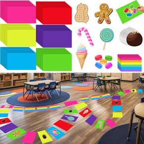 86 Pcs Colorful PVC Floor Stickers Candyland Princess Runway Carpet Colorful Candy Ice Cream Pattern Stickers Candy Theme Party Decoration Birthday Party Nursery Elementary Middle School Decor