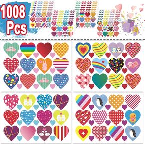 1008pcs ملصقات عيد الحب ملصقات قلب للأطفال ملصقات ذاتية على شكل قلب ملصقات مزخرفة ملصقات الحب لأغراض القصاصات الحرف اليدوية