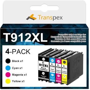 Remanufactured T912XL Ink Cartridge Replacement for T912 Blakc and Color Ink T912XL120 T912XL220 T912XL320 T912XL420 Used for Workforce Pro WF-C8190 WF-C8690 (1Black 1Cyan 1Magenta 1Yellow)