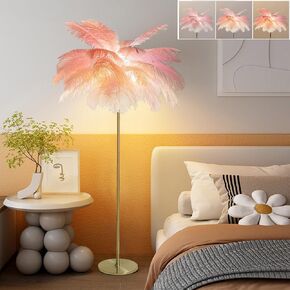 Ostrich Feather Floor Lamps, 3 Colors LED Bulb, Bedroom & Living Room Decorative Lamp (62.99 Inch High)
