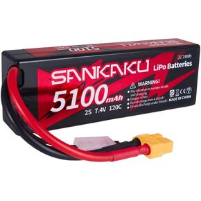 SANKAKU 5100mAh 2S Lipo Battery 7.4V 120C Battery Hard Case with XT60 Connector for RC Vehicles Truck Tank Car Buggy Racing Hobby