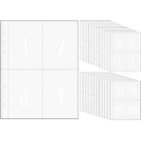 25pcs A5 Clear PP Pre-Numbered 100 Envelopes Money Saving Challenge 6 Ring Binder Inserts 2.5''x3.5'' White NO.1-100 Pouches Cash Stuffing Sleeves for 100 Days Savings Challenge Binders