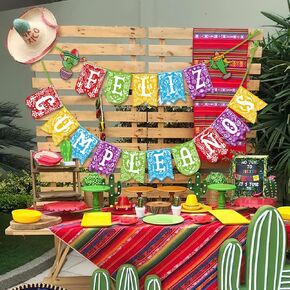 Feliz Cumpleaños Happy Birthday Banner Mexican Themed Birthday Cinco de Mayo Party Fiesta Decorations Supplies