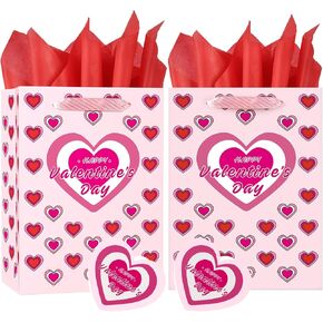 YNERHAI 2 Pack 13" Valentines Gift Bags,Valentines Bags with Wrapping Paper Greeting Card,Valentines Day Gift Bags for Him Her Boyfriend Girlfriend,Valentines Gift for Men Woman