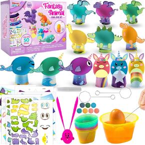 Klever Kits 27 PCS Easter Animal Egg Dye Kit, Easter DIY Egg Decorating Kit with Mermaid, Dinosaur and Unicorn Theme Stickers for Party Favor, Creativity Activity, Party Decorations