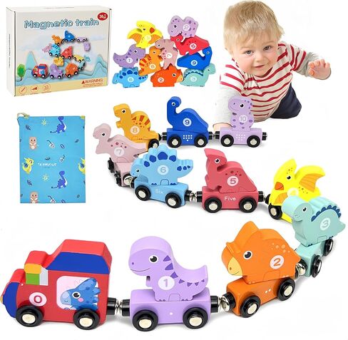 Montessori Toys for Toddler Age 1-3, Toddler Toy Wooden Magnetic Traffic Train Set with Playmat/Storage Bag for Baby Boy, Birthday for 1 2 3 Years Old Boys & Girls in Saudi Arabia