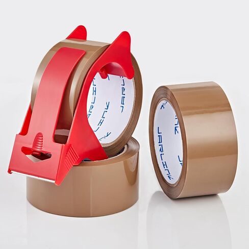 JARLINK 3 Rolls Brown Packing Tape with Dispenser, Heavy Duty Packaging Tape Refills for Shipping Packaging Mailing, 2.6mil Thick, 1.88 inches Wide, 55 Yards Per Roll, 165 Total Yards in Saudi Arabia