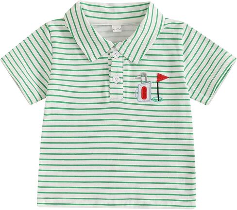 Toddler Baby Boy Shirt Golf Stripes Short Sleeve Button Down T-Shirt Tops Cute Infant Casual Tee Summer Clothes in Kuwait