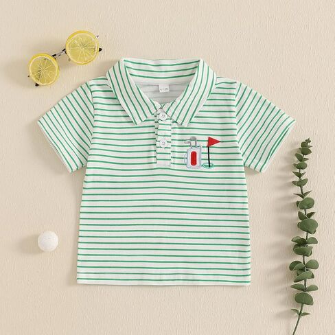 Toddler Baby Boy Shirt Golf Stripes Short Sleeve Button Down T-Shirt Tops Cute Infant Casual Tee Summer Clothes in Kuwait