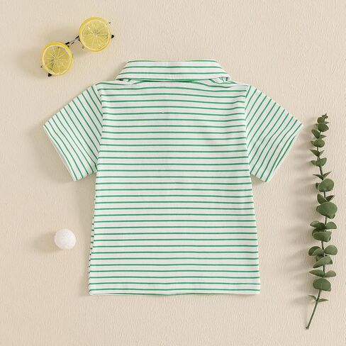 Toddler Baby Boy Shirt Golf Stripes Short Sleeve Button Down T-Shirt Tops Cute Infant Casual Tee Summer Clothes in Kuwait